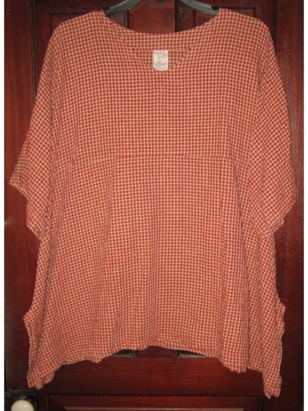 Match Point USA 1X Plaid Check Tunic Top Shirt Blouse Lagenlook Linen Textured